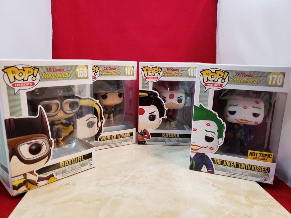 Funko POP Batgirl #168, Wonder Woman #167, The Joker #170 Hot Topic, Katana #169